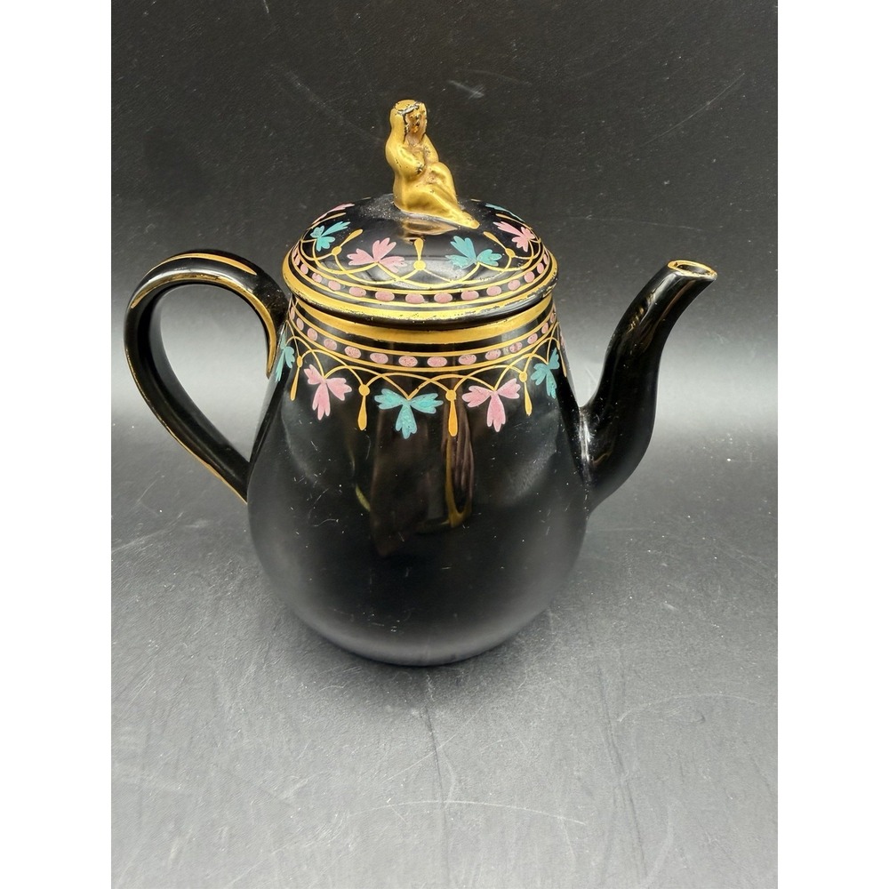 Antique c1870 Wedgwood Attributed Jackfield Teapot Nude Finial Aesthetic
